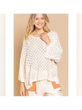 POL Drop Shoulder Wide Sleeve Oversize Pointelle Pullover Sweater EUC Size Small